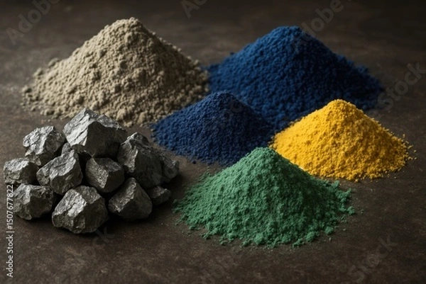 Fototapeta Piles of Mined and Refined Rare Earth Elements Generative