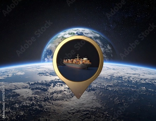 Obraz Navigation icon hole towards a mythical cargo container ship in the ocean " ai generator "

