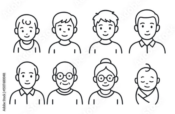 Fototapeta Life stages linear icons set – outline, age progression and growth symbols