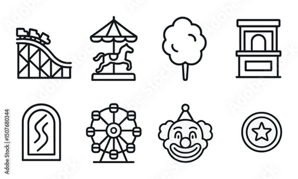 Obraz Amusement park silhouette icons set – entertainment, funfair and carnival symbols