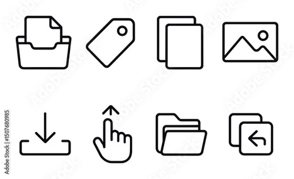 Obraz File management silhouette icons set – organize, categorize and data storage symbols