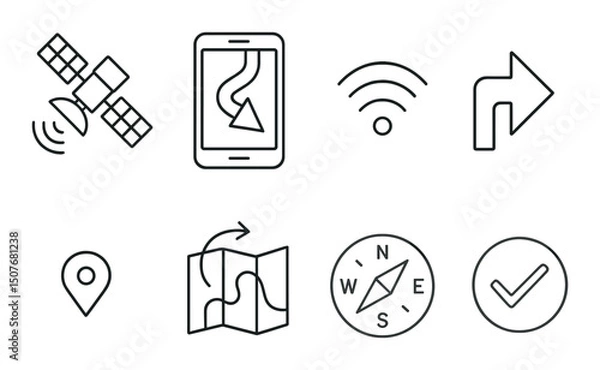 Obraz Gps navigation linear icons set – map, direction and location tracking symbols