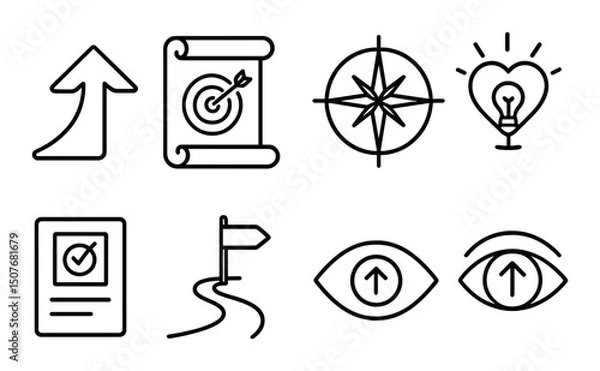 Fototapeta Navigation silhouette icons set – direction, pathfinding, and exploration symbols