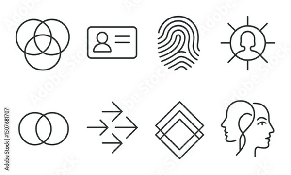 Obraz Diverse identity symbols icons set – linear, personal and recognition graphic elements