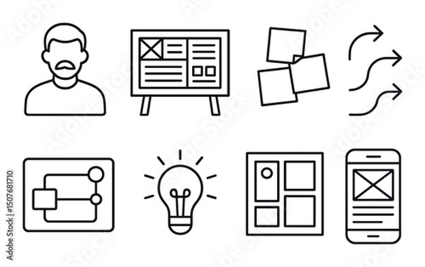 Obraz Design thinking outline icons set – innovation, creative process, ux design symbols