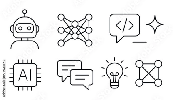 Fototapeta Ai interaction linear icons set – outline, communication and abstract symbols