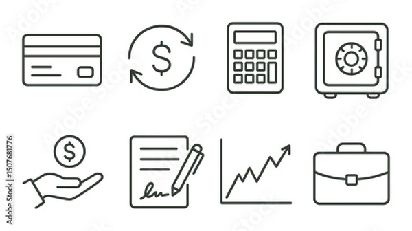 Obraz Financial linear icons set – outline, money management and budget symbols