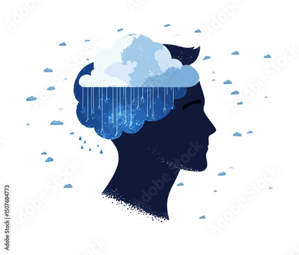 Obraz Mental health is symbolized by clouds and raindrops within one's mind