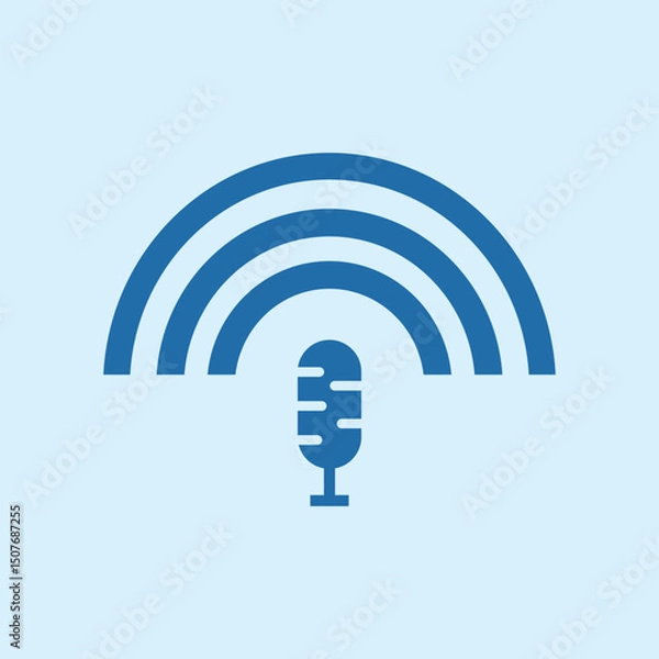 Fototapeta Microphone icon with wifi signal. Symbol of digital and cloud-connected press and broadcasting networks. Freedom of the press in various networks