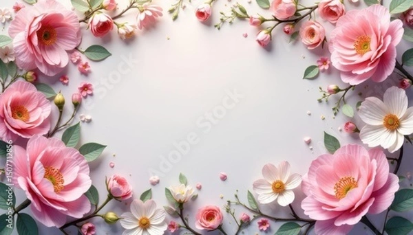 Fototapeta Delicate paisley with blooming flowers, soft pastel hues, texture, design element