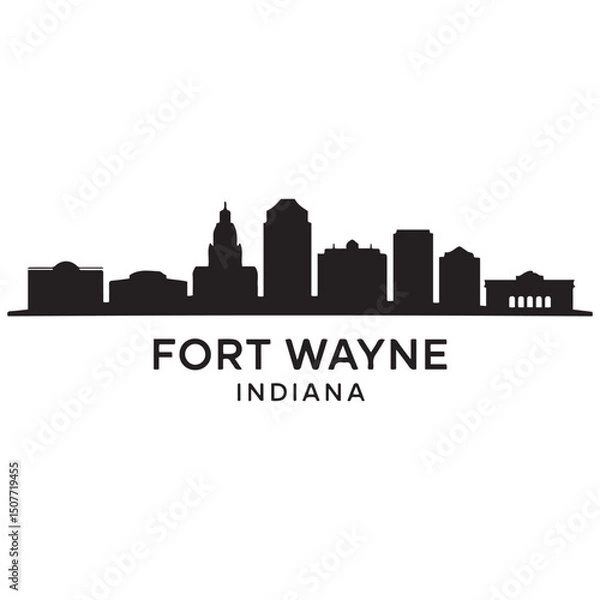 Fototapeta Fort Wayne skyline horizontal banner. Black Fort Wayne, Indiana. Vector template for your design. Vector black silhouette. with white background