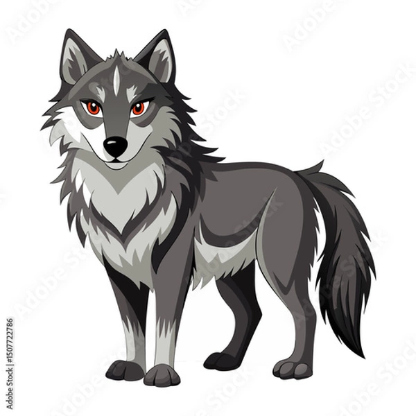 Obraz Cute cartoon wolf isolated on white background. Side view. Vector illustration.