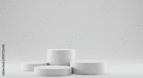 Obraz Four white cylindrical podiums isolated on white background for product display