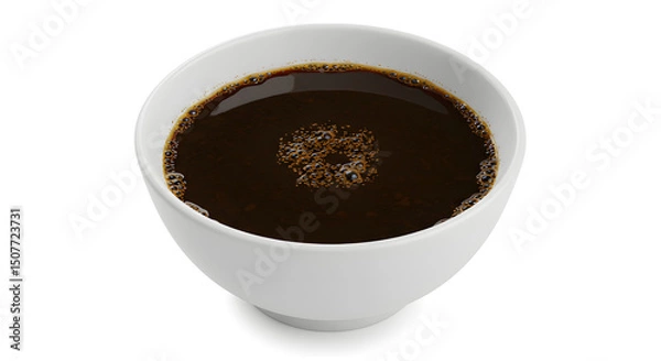 Fototapeta Aromatic dark coffee served in a minimalist white bowl, showcasing its rich texture and appealing visual presentation