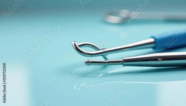Fototapeta Close-up of veterinary instruments on sterile white surface, treatment, clean, scissors