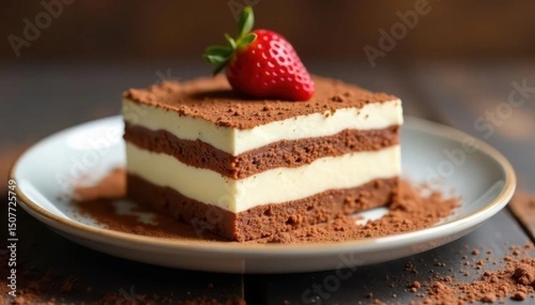 Fototapeta Single serving tiramisu, close-up, cocoa powder , image, culinary