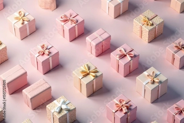 Fototapeta Elegant repeating gift box pattern, pastel colors, celebration, sophisticated