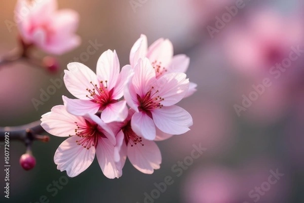 Fototapeta Delicate pink sakura blossoms, full bloom, soft petals , texture, illustration, floral pattern
