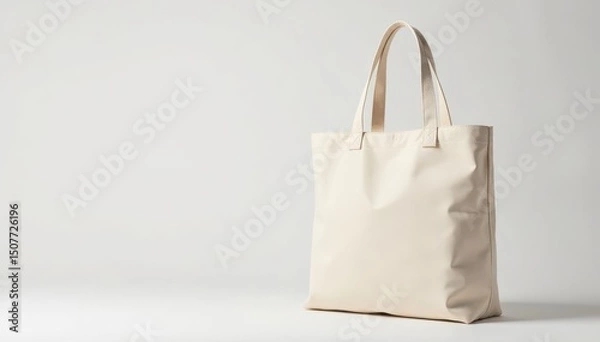 Fototapeta Beige canvas shopper bag, studio shot, pure white backdrop, fabric, simple, marketing