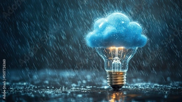 Fototapeta Light Bulb with Cloud and Rain Representing Nourishing Ideas and Creativity