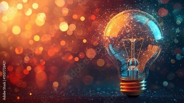 Fototapeta Illuminated Light Bulb with Expanding Sparkling Effect