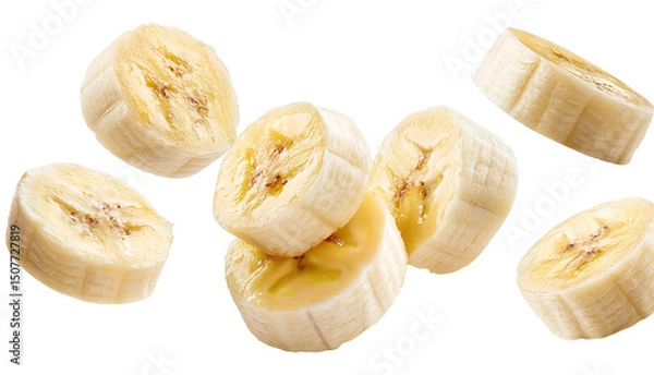 Fototapeta Close-up of sliced bananas isolated on white background