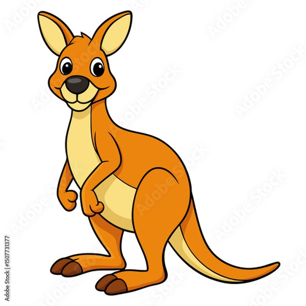 Obraz Cute cartoon kangaroo isolated on white background. Side view. Vector illustration.