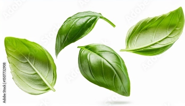 Obraz falling basil leaves isolated on white background