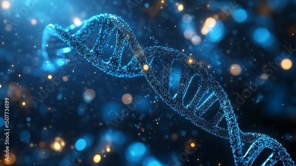 Fototapeta 3d model of dna helix structure against a dark background.
