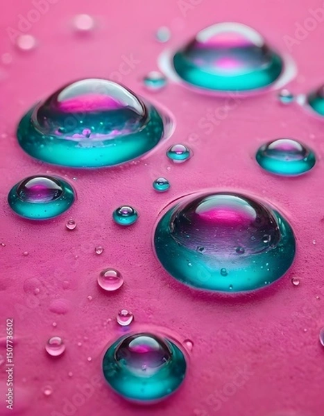 Fototapeta Abstract aqua bubbles, like colorful rain droplets on wet glass, create a vibrant texture
