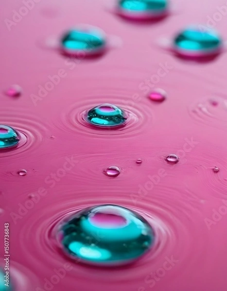 Obraz Blue water drops form abstract circles on the wet glass surface in a macro shot