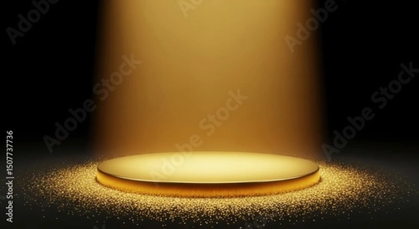 Fototapeta Golden podium illuminated stage symbolizing achievement and success with sparkling glitter