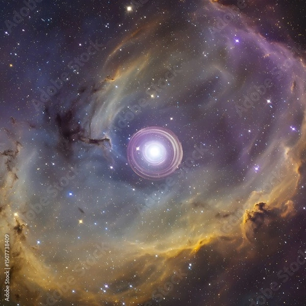 Obraz Across the black cosmos, a space galaxy with stars illuminates the night sky, a dreamy illustration of the infinite universe