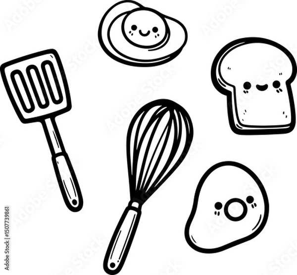 Fototapeta Smiling kitchen tools, all with happy faces, arranged playfully
