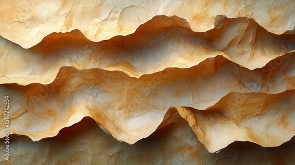 Fototapeta Abstract, layered, folded surface with warm, light yellow and brown tones