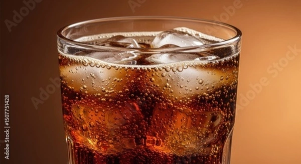 Obraz Closeup of a glass of cola with ice cubes symbolizing refreshment and carbonation