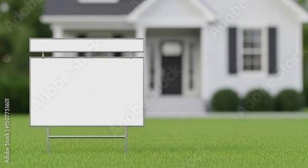 Obraz Blank real estate signboard in front of house representing property sale or rental opportunity