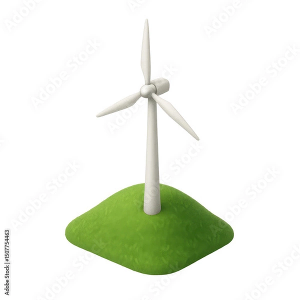 Obraz 3D icon of white wind turbine on green hill for clean energy