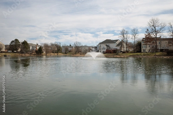 Obraz Suburban lake with a fountain in Ashburn Virginia