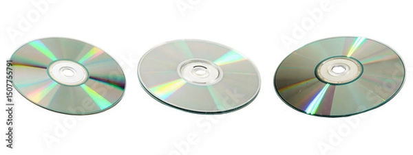 Obraz Three compact discs isolated on transparent background, ready for data storage