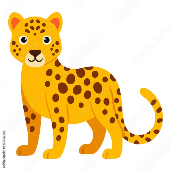 Obraz Cute cartoon leopard isolated on white background. Side view. Vector illustration.