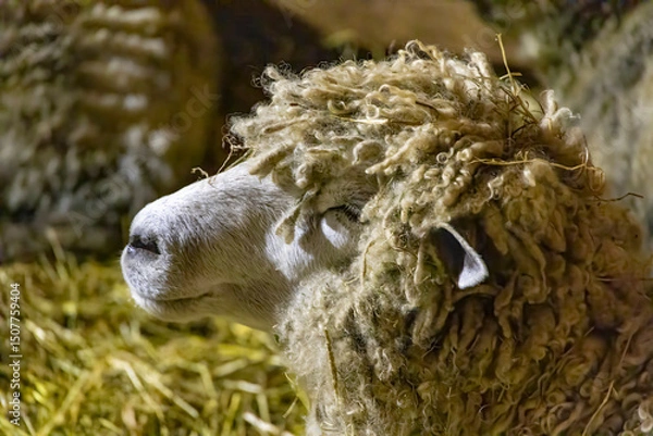 Fototapeta Charming scene of a content sheep lounging at Riverdale Farm in Toronto, offering a glimpse of serene farm life in an urban setting.