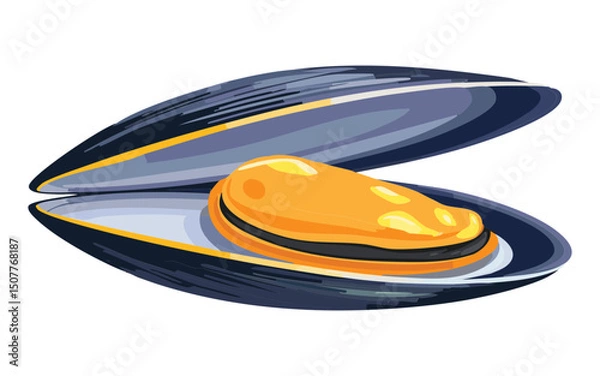 Fototapeta Open Mussel with Yellow Filling - Vector Illustration