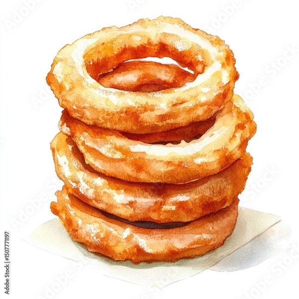 Fototapeta Appetizing Stack of Crispy Onion Rings on a Light Background