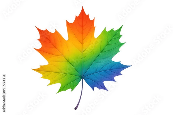 Fototapeta Colorful maple leaf with rainbow colors symbolizing diversity, inclusion, and acceptance, isolated on transparent background