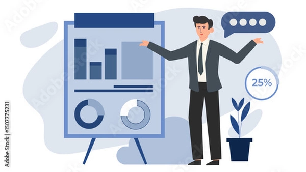 Fototapeta Flat business character illustration set. Professional people with charts, analytics, and report elements. Ideal for presentations, marketing, financial, and corporate UI design.