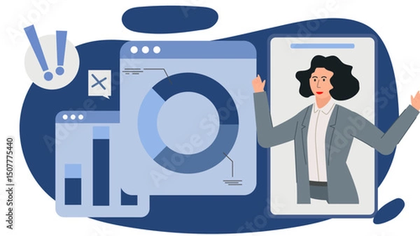 Fototapeta Flat business character illustration set. Professional people with charts, analytics, and report elements. Ideal for presentations, marketing, financial, and corporate UI design.