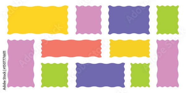 Fototapeta Set of Zigzag and colorful Shape. Rectangle shape frame with zigzag edge. Elements for design of text box, badge, banner. Rectangle, square and oval shape frame with zigzag edge.