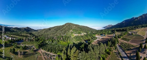 Obraz A Beautiful Mountain Scene from the Air with a UAV Drone over a Forest In Oak Glen., 