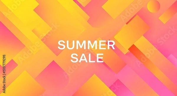 Fototapeta Dynamic Summer Sale Announcement: Abstract Geometric Shapes in Yellow, Orange, and Pink Gradients Creating a Modern, Eye-Catching Promotional Design for Seasonal Discounts